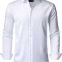 J.VER Men's Dress Shirts Stretch Long Sleeve Formal Shirt Solid Business Casual Button Down Shirts for Wedding Prom (White, Large Tall)