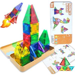 Hqyib Mini Magnetic Tiles Travel Magnetic Tiles, 26 PCS Magnetic Building Blocks Set with Strongest Magnets, Travel Toys Christmas Toy Gift Ages 35 57 48 Boys and Girls