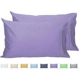 Sunflower Pillow Cases Queen Set of 2, 100% Cotton Queen Pillowcases, 2030 inches with Silver Trim, Soft and Breathable, Solid Purple