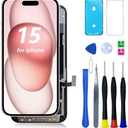 FNKJYND INCELL LCD for iPhone 15 Screen Replacement 6.1 Inch for iPhone 15 LCD A3090 A2846 A3089 A3092 Display and Touch Digitizer Full Assembly with Repair Tool kit