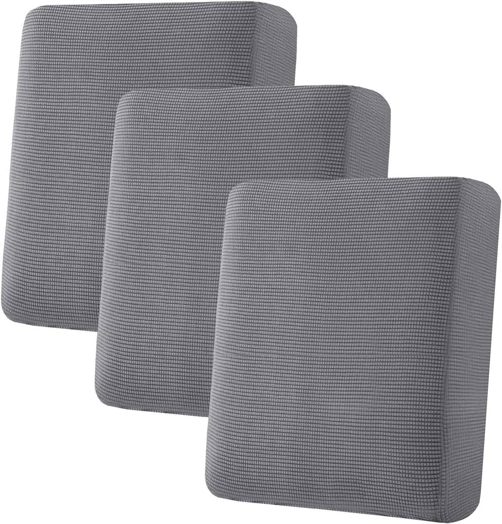 H.VERSAILTEX Super Stretch Individual Seat Cushion Covers Sofa Covers Couch Cushion Cover Slipcover Sets Thick Jacquard Textured Twill Fabric (3 Piece Sofa Cushion Covers, Grey)