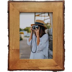 Eosglac 5x7 Live Edge Picture Frame, Rustic Wood Photo Frames Farmhouse Decor for Tabletop or Wall Display, Natural Brown