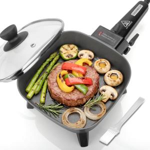 SugarWhisk Small Electric Skillet with Lid, Personal 7-inch Ceramic Coated Electric Skillet Griddle, Square Frying Pan with Temperature Control, Portable Cooking Appliances, Graphite