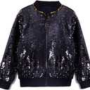 Cilucu Kids Jackets Girls Boys Flip Sequin Zipper Coat Jacket for Toddler Girls Birthday Outerwear Clothes (8 Years, Black Turn Gold (Bomber Style))