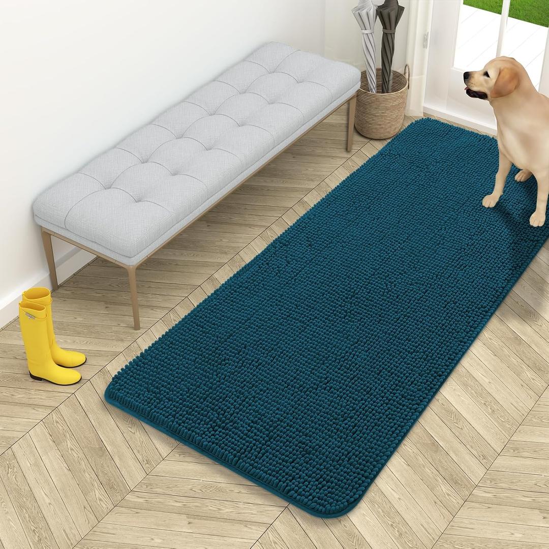OLANLY Dog Door Mat for Muddy Paws 54x24, Absorbs Moisture and Dirt, Absorbent Non-Slip Washable Doormat, Quick Dry Chenille Mud Mat, Entry Indoor Entryway Carpet for Inside Floor, Atlantic Blue