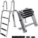 Pontoon Boat Ladder,Polished 316 Stainless Steel 4 Step Telescoping Ladder,600LBS Capacity for Sailboats,Ships,Most Swimming Pools,Docks,pontoons.