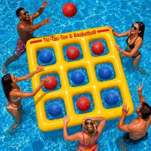 Pool Toy Games, Upgraded Tic-Tac-Toe & Basketball, Inflatable Anti-Wind Pool Games with 10 Basketball (5 Red & 5 Blue) – Pool Games for Adults Kids Teens& Family, Outdoor Summer Water Pool Party Toys