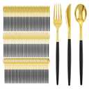 I00000 300Pcs Black Plastic Silverware, Happy New Year Gold Disposable Silverware, Black and Gold Plastic Utensils Include 100 Forks 100 Knives 100 Spoons, Disposable Cutlery for Wedding
