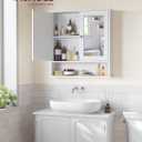 VASAGLE Bathroom Cabinet with Mirror, Wall Cabinet with 2 Mirrored Doors, Adjustable Shelf, Open Compartment, Wall-Mounted, 5.1 x 22.2 x 23 Inches, White ULHC002