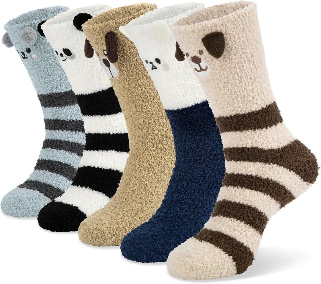 Mens Womens Fuzzy Socks Winter Warm Thermal Thick Boot Slipper Fluffy Sleeping Bed Sock for Christmas Gifts Unisex (Animal1)