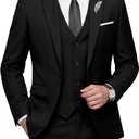 WULFUL Men's Slim Fit 3 Piece Suit, One Button Solid Blazer Business Party Jacket Vest Pants Set (Black, XXXL)