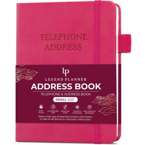 Legend Planner Address Book with Alphabetical Tabs  Mini Telephone Contacts Book for Phone Numbers, Addresses, Passwords, Small (Hot Pink) (Pocket (4.3x5.7))