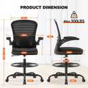 Ergonomic Drafting Chair, Tall Office Chair with Flip-up Armrests, Breathable Mesh High Desk Chair with Lumbar Support Adjustable Footrest Ring for Standing Desk Black, 25 inches x 20.5 inches x 50.6 inches