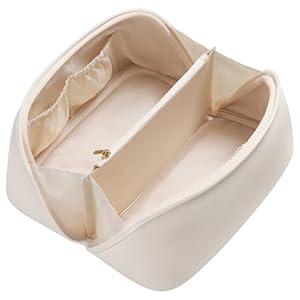 Yarnic Travel Makeup Bag Cosmetic Bag, Large Capacity Toiletry Bag for Women, Portable Pouch Cute Make Up Organizer with Divider and Handle, Neoprene (nude)