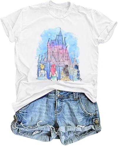 Magic Kingdom Shirts Castle T Shirts for Women Princess Castle Shirt Funny Vacation Trip Tee Casual Holiday Top XL