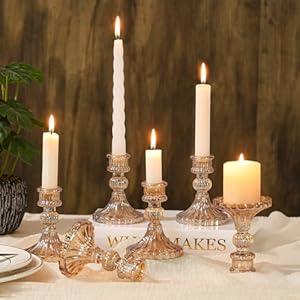 6 Pcs Golden Glass Taper Candle Holders – 4" Ribbed Candlestick Holders for Standard Candles | Elegant Centerpiece for Wedding, Party, Holiday & Home Decor