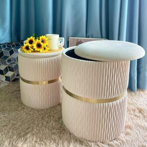 Round Ottoman Set of 2 with Storage Support 330lbs Soft Ottoman Foot Rest Gold Coffee Table for Living Room and Dressing Room (L14.2"W14.2"H17.3"&L12.4"W12.4"H15", Color7) Round Ottoman Set of 2 with Storage Support 330lbs Soft Ottoman Foot Rest Gold Coffee Table for Living Room and Dressing Room (L14.2"W14.2"H17.3"&L12.4"W12.4"H15", Color7)