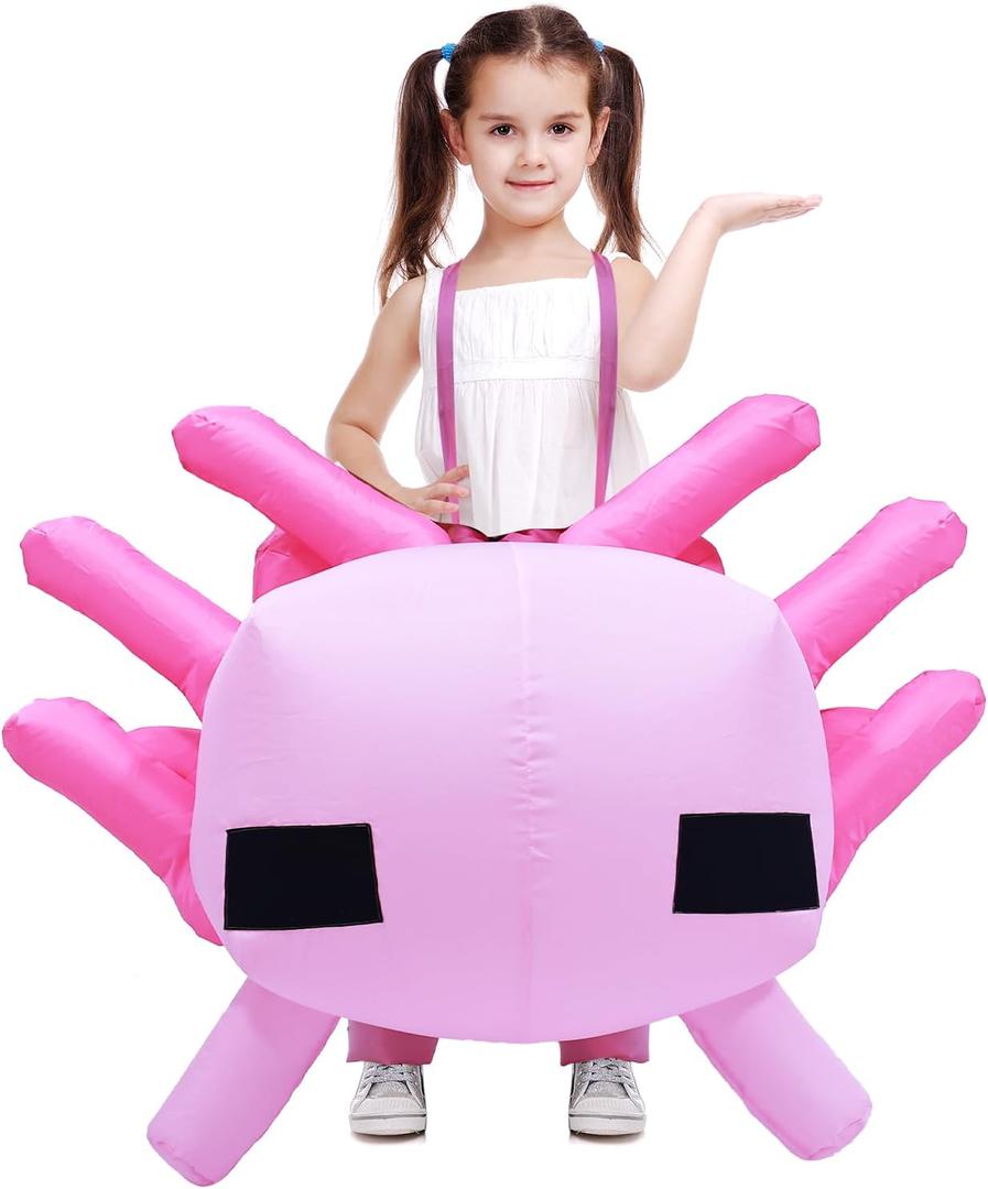 FANFX Cartoon Axolotl Costume Inflatable Costume for Adult and Kids Chrismas Blow Up Cute Unisex Suit Animals Cosplay Party (Pink)