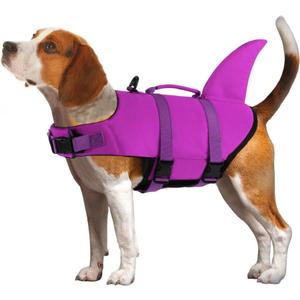 EMUST Shark Life Jackets for Dogs, Adjustable Ripstop Dog Life Vest for Water Safety Pet Life Vest with Rescue Handle Safety Vest for Swimming Pool Beach Boating, (L,SolidRosepink)