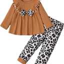 mksodopy Toddler Girl Clothes Girl Fall Winter outfits Cotton Long Sleeves Ruffle Top Pants Little Girl Clothing Set (4-5T, Brown)