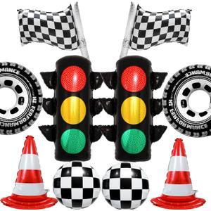 Race Car Birthday Party Decoration Balloon/Traffic light Foil Balloons/Traffic Cone/Checkered Flag/Tire Wheels Balloons for Boys Girls Car Party Decor