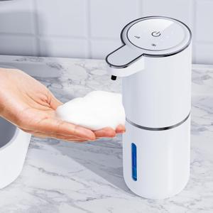 Automatic Foaming Soap Dispenser, 12.8oz/380ml Wall Mount Touchless Soap Dispenser with Sensor, 4-Level Adjustable, IPX5 Waterproof, USB Rechargeable for Bathroom, Kitchen (White)