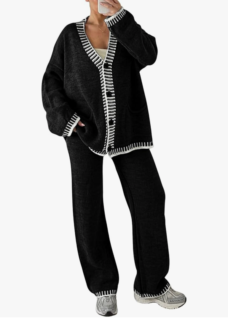 Pretty Garden Womens 2 Piece Cardigan Sweater Set Casual Long Sleeve Outfits V Neck Button Down Cardigan Sweater and Pants