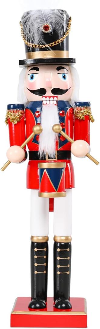 MUMTOP 15 Inch Nutcracker Christmas Decorations, Wooden Nutcracker Drummer Figures Ornament Christmas Nutcracker Soldier Decorations for Table Desktop Fireplace Indoor Home Winter, Red