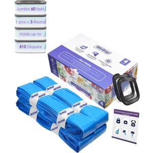 Jumbo Square Diaper Refill Compatible With Cartridge, Long-lasting Odor Control, Holds Up to 810 Diapers (Pack of 4)