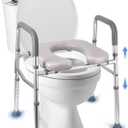 Raised Toilet Seat, 350LB Stand Alone Homecare Commode Bathroom Assist Frame for Elderly, Handicapped, Disabled, Adjustable Height, Padded Seat