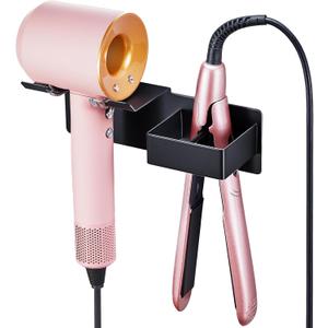 Hair Dryer Holder, Hair Straightener Holder Wall Mount, Hair Tool Organizer, Hairdryer and Straightener Holders, Adhesive Hair Tool Storage for Blow Dryer, Curling Iron, Flat Iron Stand (Black)