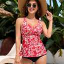 ANFILIA Womens Tankini Top Twist V Neck Bathing Suit Top Flowy Padded Swimsuit Top Swim Tank Top Only (L)