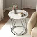 O&K FURNITURE Silver End Table, Round Side Table with Faux Marble Veins, Modern Nightstand for Bedroom, Living Room, Home Office, 1PC