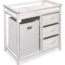 Badger Basket Modern Baby Changing Table - Portable Diaper Station with Pad, Hamper & Drawers - Storage Organizer for Baby Clothes, Newborn Nursery, Diapers & Toys - White