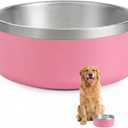 Dog Bowl, Stainless Steel Dog Bowls for Food and Water, Metal Pet Feeding Bowl with Insulated Non-Slip Quiet Bottom, Easy to Clean, Dishwasher Safe, 64oz,8 Cup | Pink