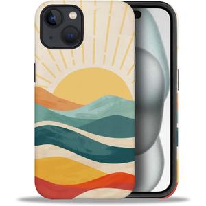 Case Compatible with iPhone 14 Plus, Sunrise Mountain Peak Girl Hybrid 2-Layer Hard Shell + Silicone Protective Case -Scratch-Resistant Shockproof for iPhone 14 Plus
