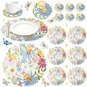Tudomro 12 Pcs 14 Inches Spring Floral Daisy Embroidered Placemats and Coaster Set of 6 Double Layer Round Table Placemats Washable Daisy Mats for Holiday Wedding Party Festival Dinner Decorations