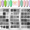 PH PandaHall 3pcs Classic Plaid Pattern Nail Stamp Plate Tartan Nails Art Stencils Stainless Steel Nail Image Plate Plaid Pattern Print Art Template for Women DIY Printing 4.7x2.3 inch