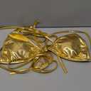 Gatielzana O-Ring Metallic Crop Top Shiny Triangle Bralette Rave Bra Swimsuit Top Medium