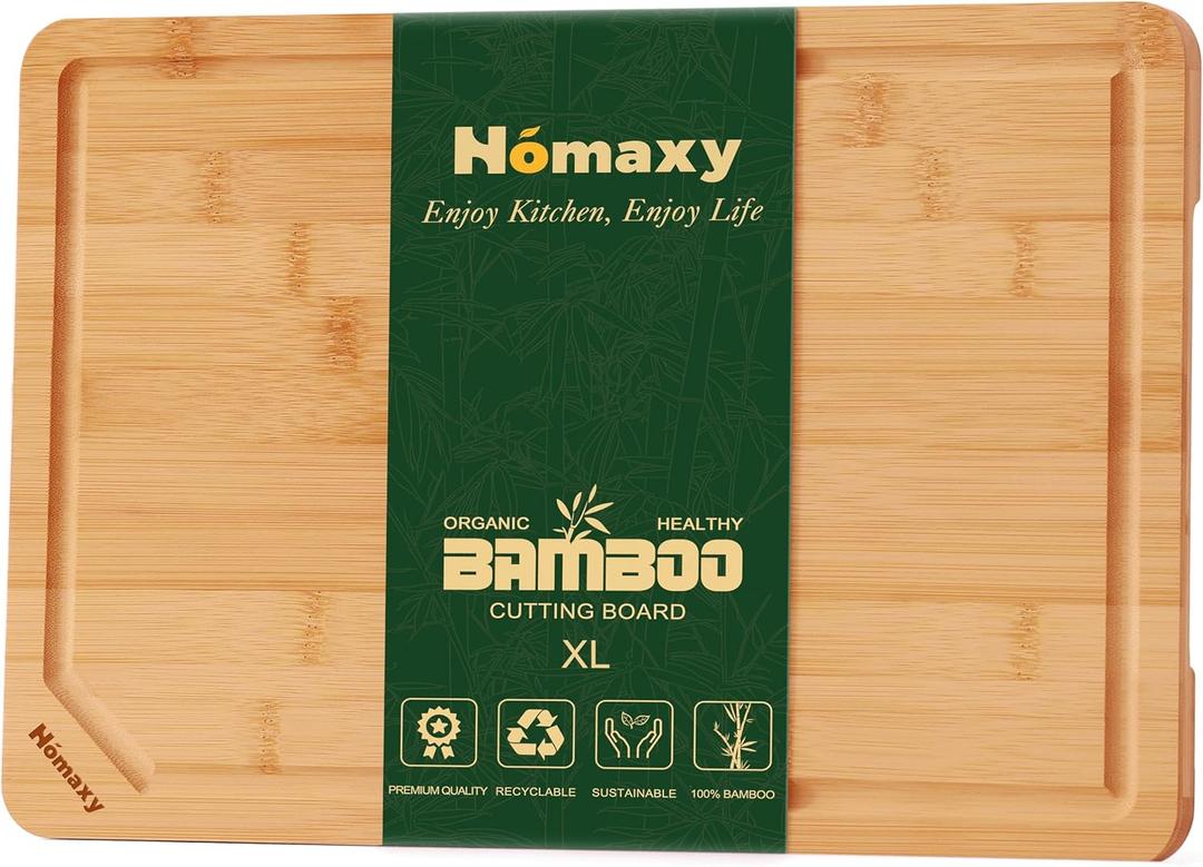 Homaxy Extra Large Organic Bamboo Cutting Boards for Kitchen, 18"x12" Wooden XL Cutting Board with Juice Groove and Handles, Charcuterie Butcher Block Wood Serving & Chopping Board - Pre Oiled Homaxy Extra Large Organic Bamboo Cutting Boards for Kitchen, 18"x12" Wooden XL Cutting Board with Juice Groove and Handles, Charcuterie Butcher Block Wood Serving & Chopping Board - Pre Oiled