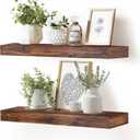 24x6.8x2 Inch Rustic Floating Shelves for Wall Set of 2 - Brown Solid Wood Wall Mounted Shelves with Invisible Bracket, Extended Design for Farmhouse Living Room Bedroom Kitchen Decor