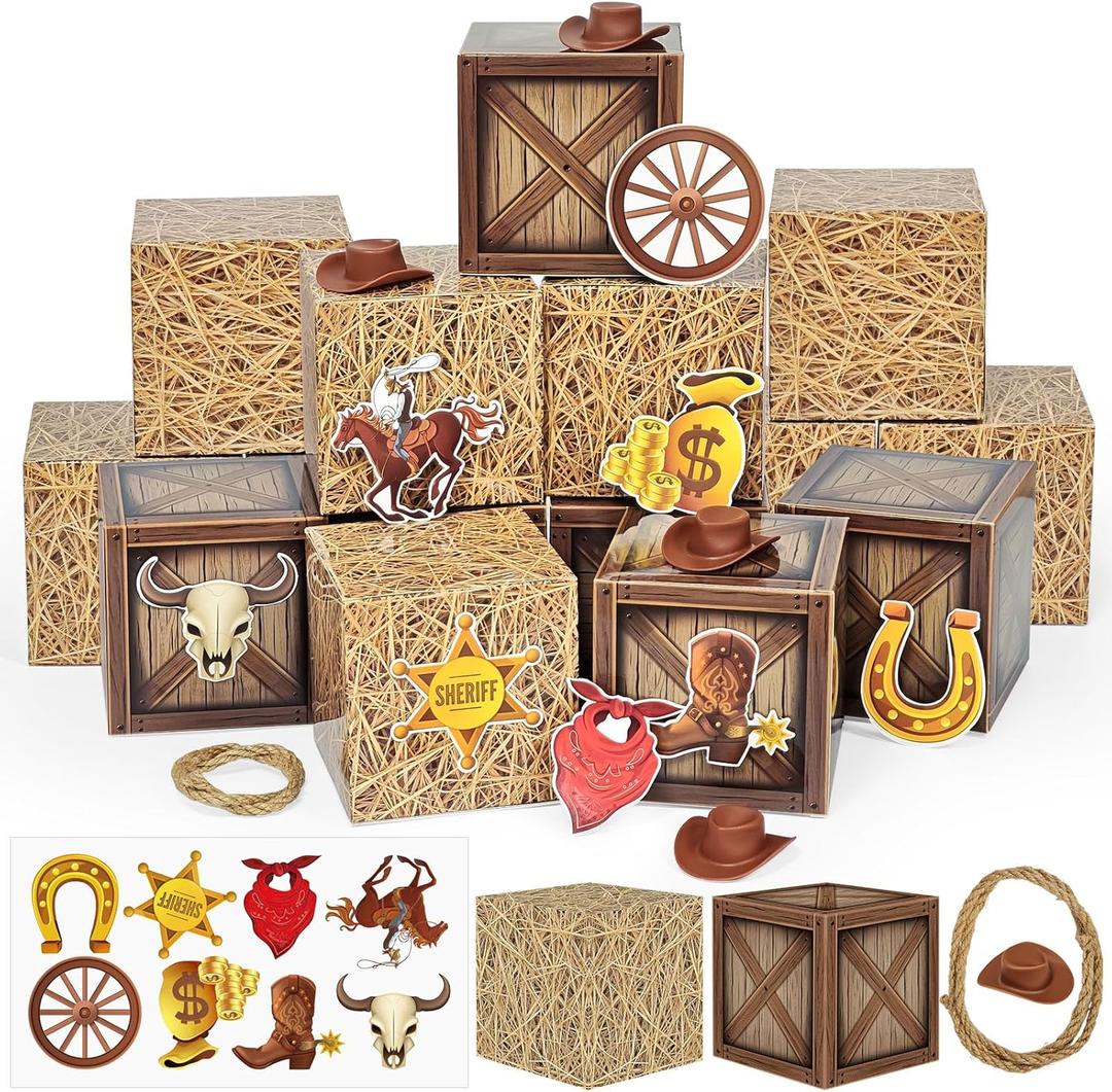 Cinrobiye 52 Pcs Western Centerpieces for TablesRodeo Cowboy Party Decorations Wild West Village Barn Country Party Hay Bales Boxes Goodie Boxes Gift Decor for Fall Harvest Baby Shower Party Supplies