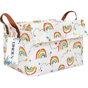 Rectangular Fabric basket with cover and handle, decorative basket and closet storage box for clothes, books and sundriesrainbow with lid, 14.9x10.2x9.05 Inch (Pack of 1)
