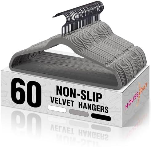 Amazon.com: HOUSE DAY Grey Velvet Hangers 60 Pack, Non Slip Felt Hangers, Heavy Duty Velvet Clothes Hanger, Ultra Slim Hanger Space Saving, Perfect for Shirt, Suits, Pants : Home & Kitchen