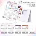Kids Monthly Planner with 42 Event Stamps, Reusable Desk Calendar | Undated Desktop Planner, Replaceable Pages, Date Display Stamps Box, For Habits, Journaling & Family Planning