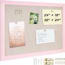 DOLLAR BOSS Bulletin Board with Linen 24'' x 18'' Pink Framed Cork Boards for Walls, Photo Display Pin Board, Decorative Corkboard for Office Home School Girls Dorm Decor with 10 Pushpins, White