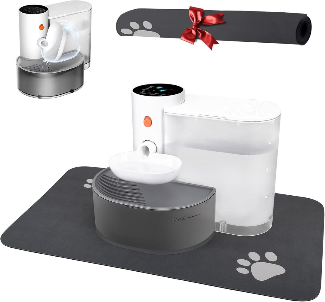 GJEASE Smart Pet Water Fountain No Filter, Wireless Cat Water Fountain Cordless,Battery Operated Filterless Cat Water Fountain