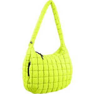 Quilted Puffer Tote Bag Large Crossbody Shoulder Bag Nylon Puffy Bubble Bag with Adjustable Shoulder Strap (Neon Green)