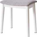 IBUYKE Saddle Cushion Vanity Stool Chair, Foot Rest Stool with Solid Wood Legs, Modern Vanity Bench Ottoman for Piano, Upholstered Seat for Bedroom, Entryway, White Legs&Light Gray WBD007WG