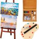 Skylety 3-Piece Dollhouse Painting Tool Accessories Set - Wooden Easel, Miniature Palette, Watercolor Box for Dolls